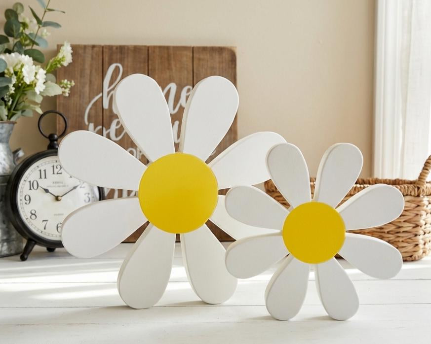 Daisy shelf sitter set – spring nursery shelf decor, handmade in USA