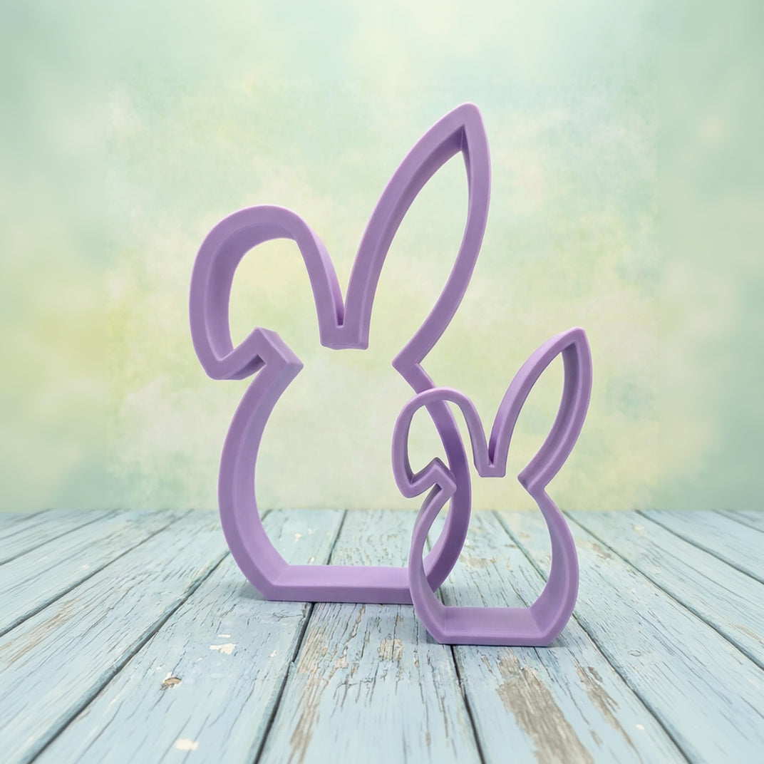 Purple floppy ear Easter bunny shelf sitters – pastel spring tiered tray decor, made in USA