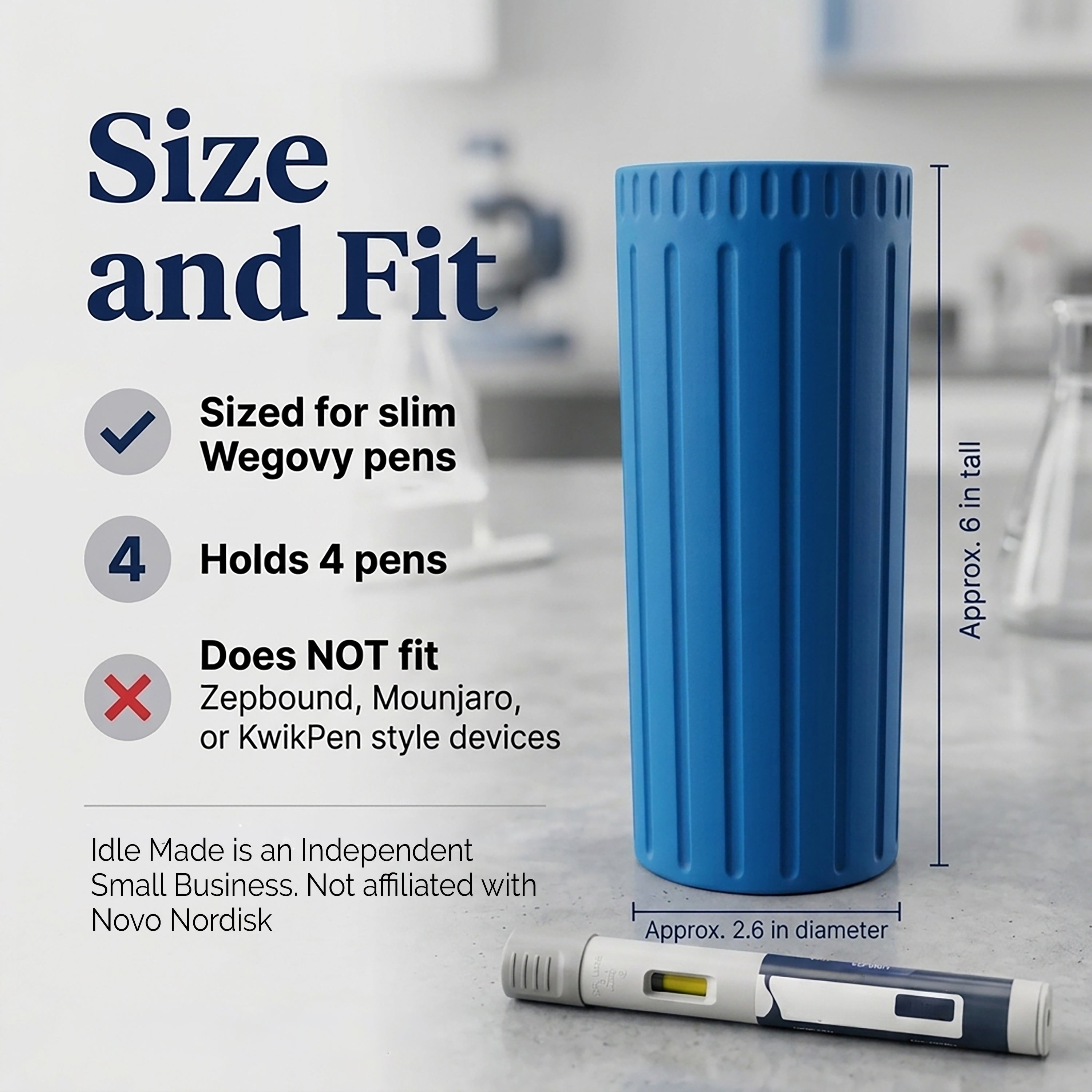 GLP1 Pen Holder, Made in USA, Discreet Fridge Storage Case for Wegovy and Semaglutide Pens, Holds 4 Injection Pens, Twist Lid, Light Blocking, 10 Colors