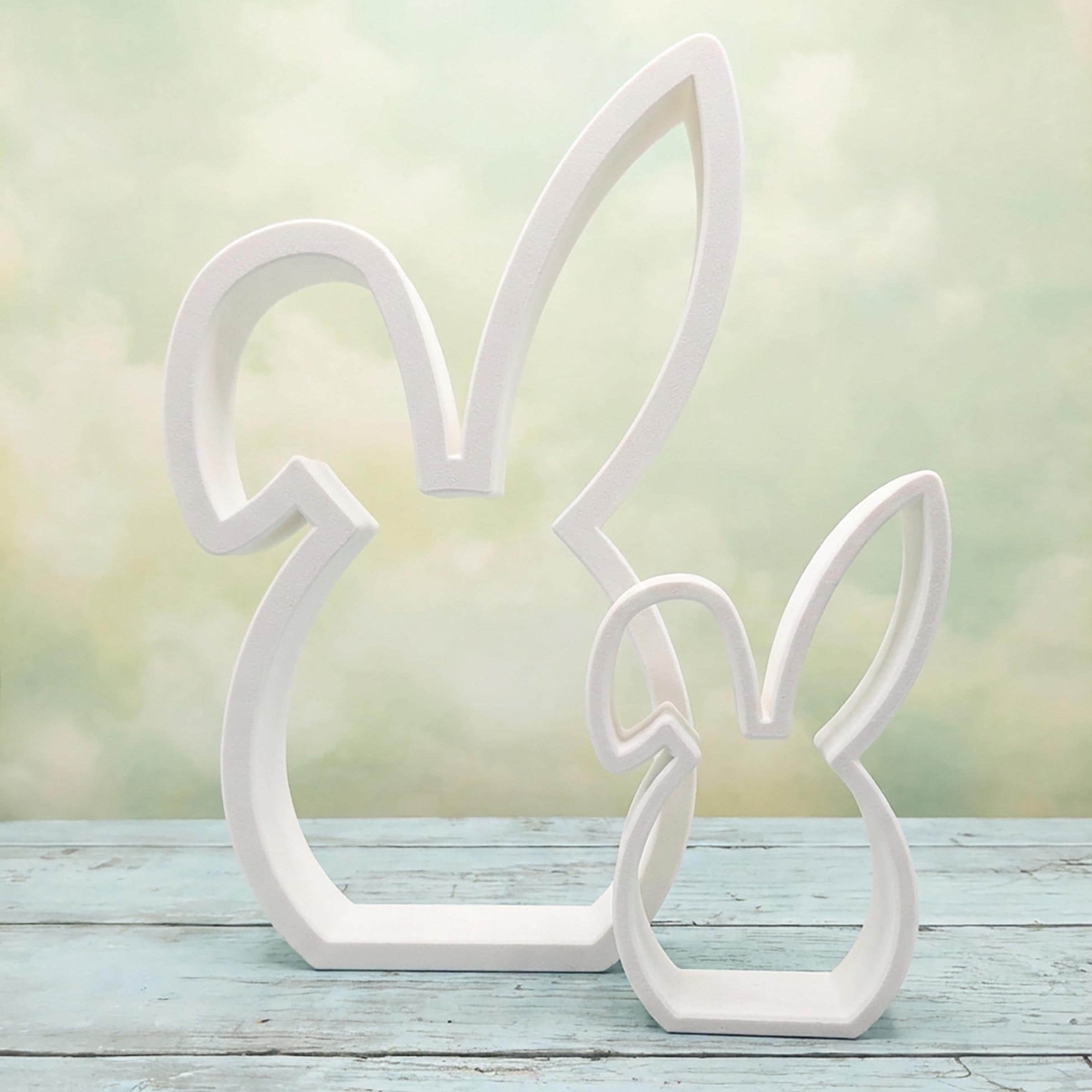 Two white Easter bunny shelf sitters – spring home decor set, handmade in USA
