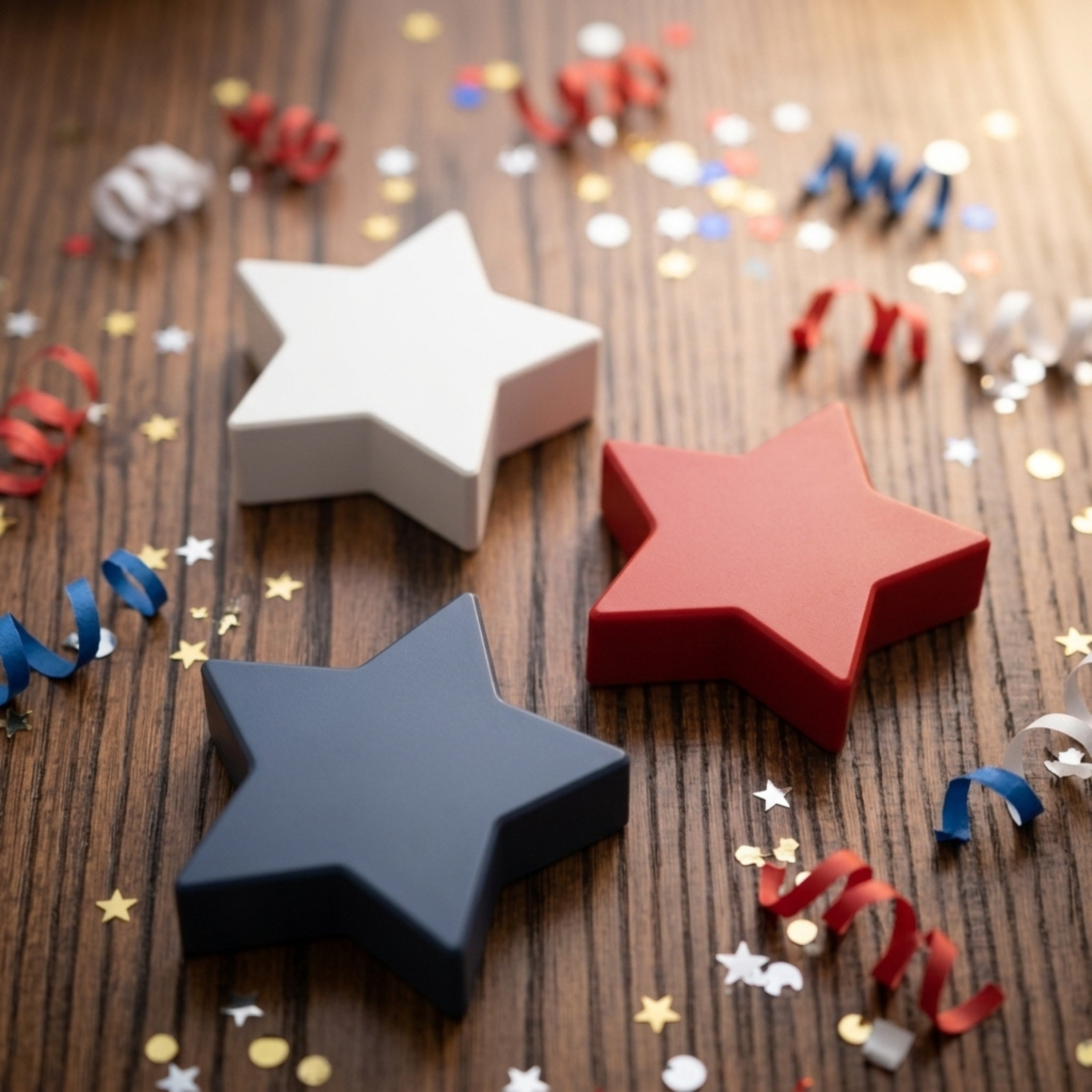 Rustic Patriotic Star Decor, Made in USA, Set of 3 Farmhouse Red White and Blue Stars, Americana Tiered Tray and Shelf Decor
