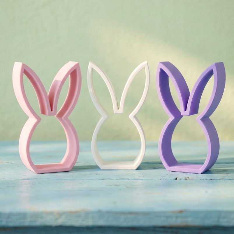 Easter bunny shelf sitter set in pink, white, and purple – spring home decor, made in USA