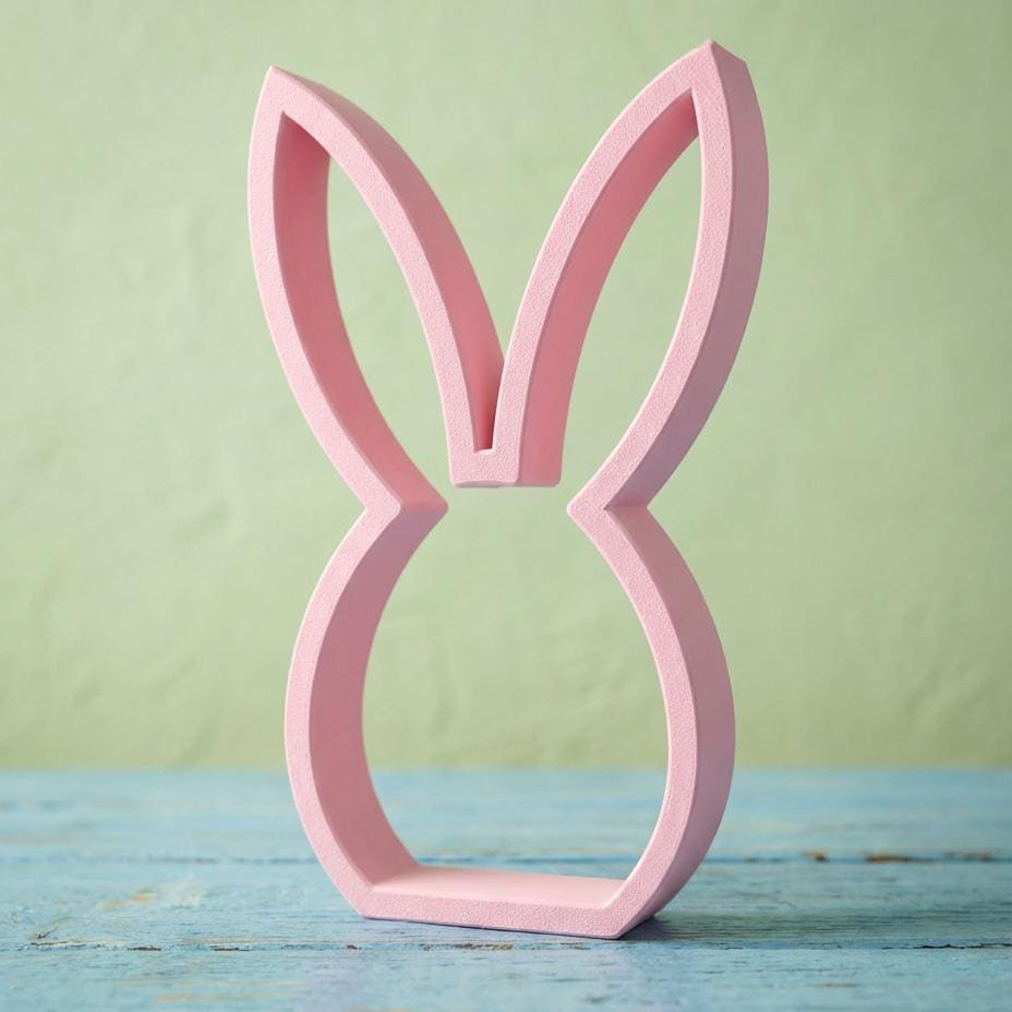Pink Easter bunny shelf sitter – pastel spring home decor, made in USA