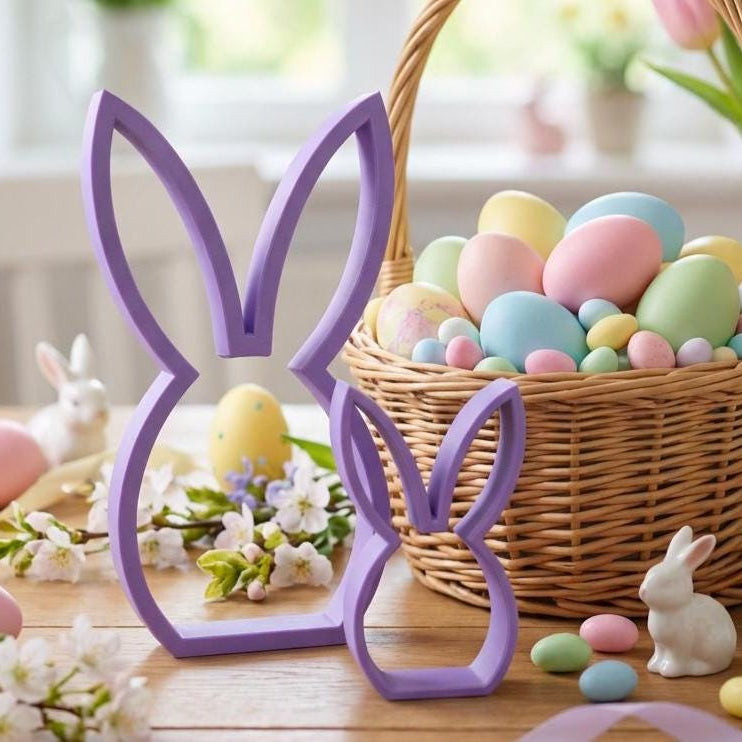 Easter bunny shelf sitter set with basket and colored eggs – spring tiered tray decor, made in USA