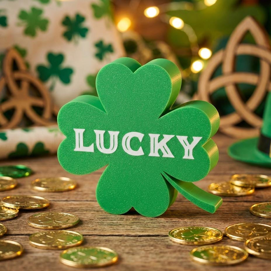 Four leaf clover Lucky sign with gold coins – St. Patrick&