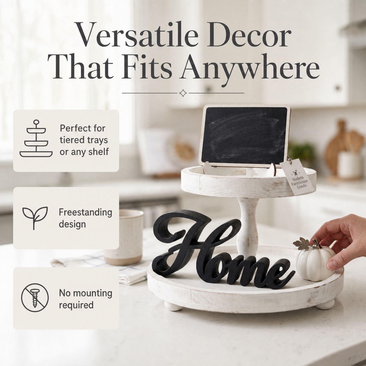 Home Sign, Made in USA, Freestanding Home Decor Sign for Shelf or Wall, Farmhouse Home Decor, New Home Gift, Entryway Decor, Large or Small, Black or White
