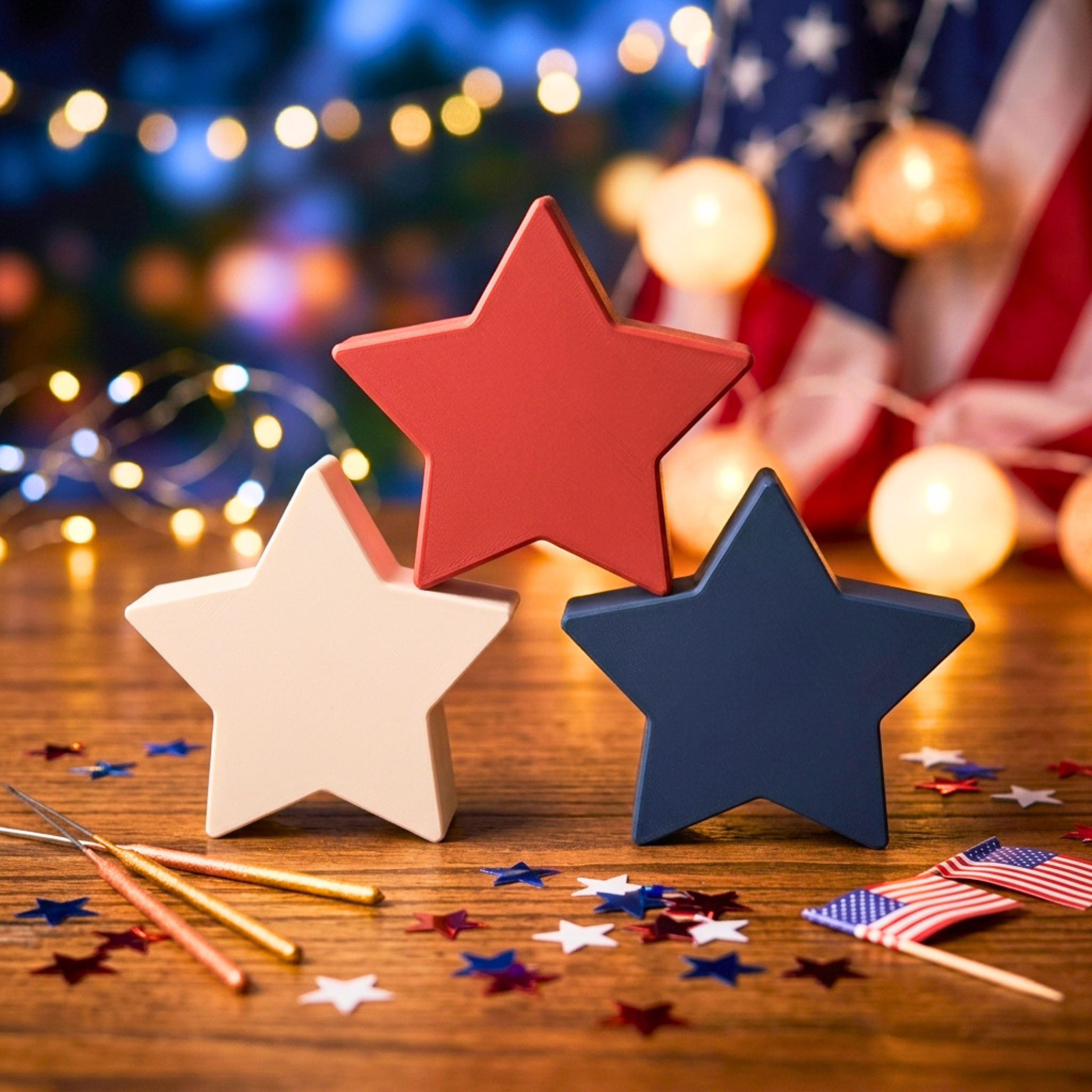 Rustic Patriotic Star Decor, Made in USA, Set of 3 Farmhouse Red White and Blue Stars, Americana Tiered Tray and Shelf Decor