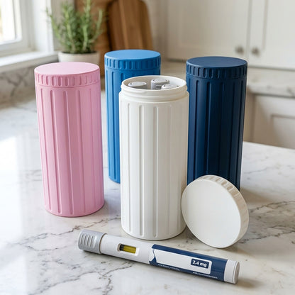 GLP1 Pen Holder, Made in USA, Discreet Fridge Storage Case for Wegovy and Semaglutide Pens, Holds 4 Injection Pens, Twist Lid, Light Blocking, 10 Colors