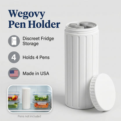GLP1 Pen Holder, Made in USA, Discreet Fridge Storage Case for Wegovy and Semaglutide Pens, Holds 4 Injection Pens, Twist Lid, Light Blocking, 10 Colors