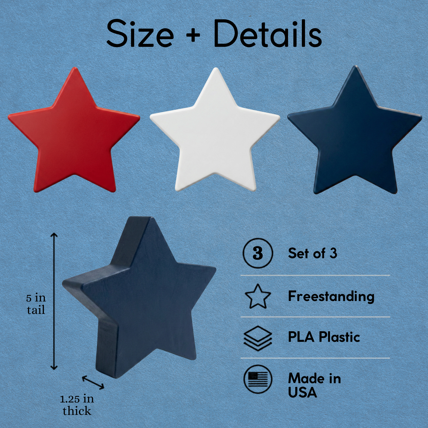 Rustic Patriotic Star Decor, Made in USA, Set of 3 Farmhouse Red White and Blue Stars, Americana Tiered Tray and Shelf Decor