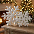 White snowflake shelf sitters set of 2 on wooden surface – winter tiered tray decor, made in USA