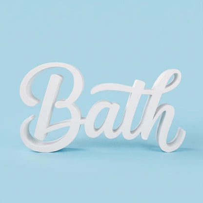 White Bath sign on light blue background – color option, farmhouse bathroom decor, made in USA