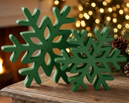 Green snowflake shelf sitters set of 2 – Christmas tiered tray decor, made in USA
