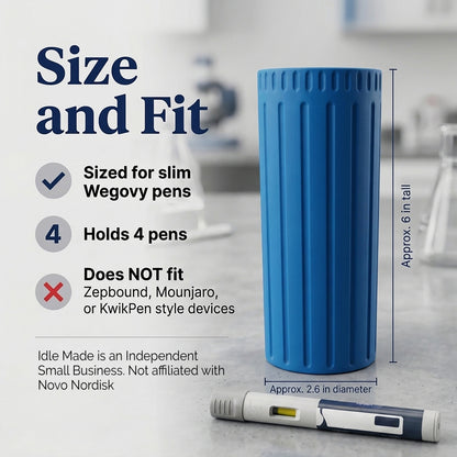 GLP1 Pen Holder, Made in USA, Discreet Fridge Storage Case for Wegovy and Semaglutide Pens, Holds 4 Injection Pens, Twist Lid, Light Blocking, 10 Colors