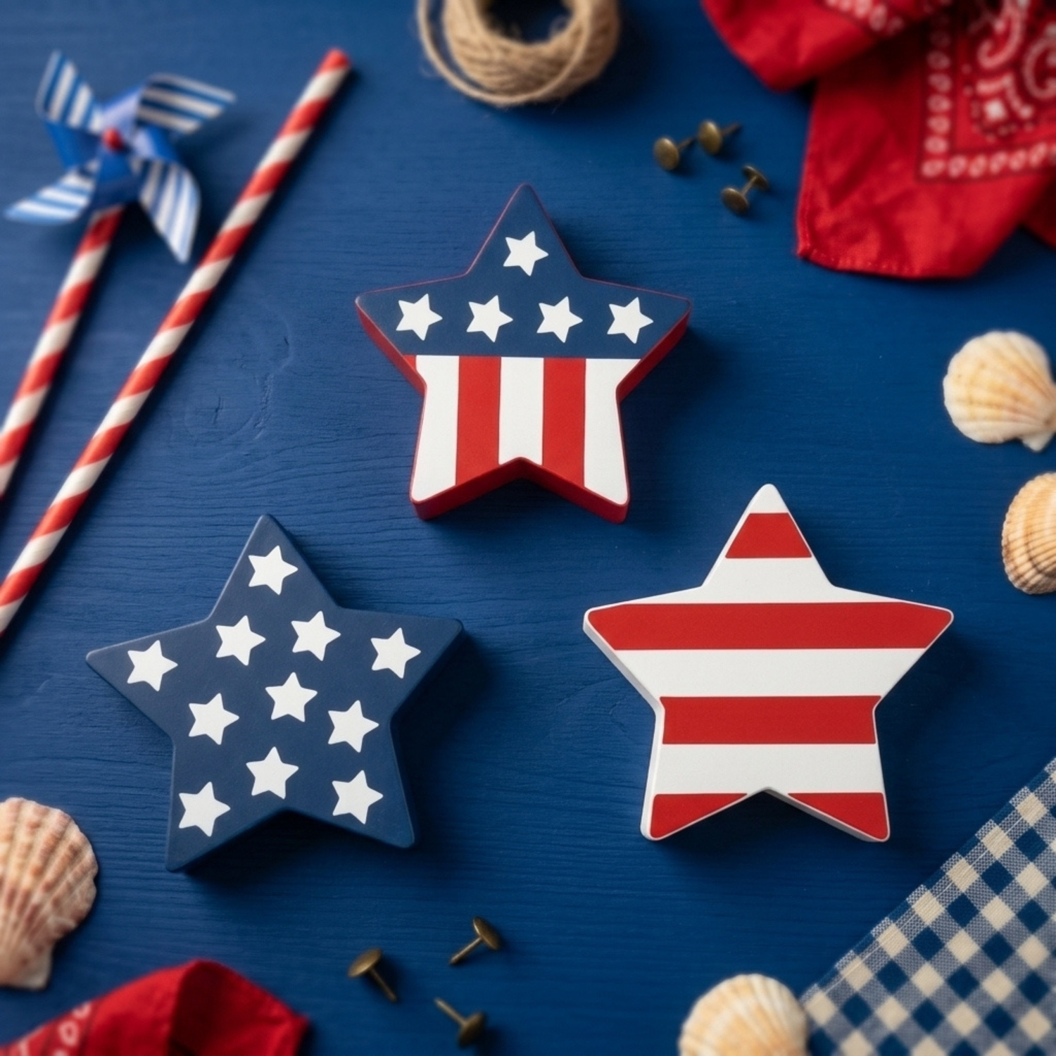 4th of July Decorations Set of 3, Stars &amp; Stripes, Freestanding Patriotic Star Decor, Made in USA