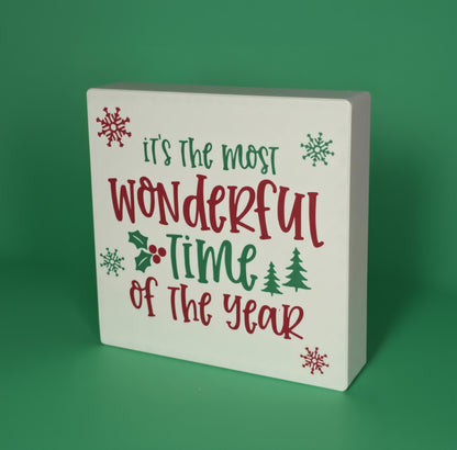 Most Wonderful Time of Year Christmas sign on green background – holiday shelf decor, made in USA