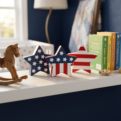 4th of July Decorations Set of 3, Stars &amp; Stripes, Freestanding Patriotic Star Decor, Made in USA