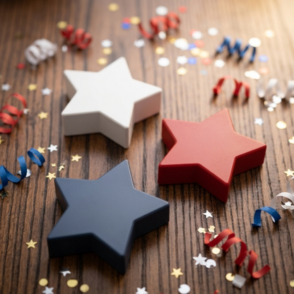 Rustic Patriotic Star Decor, Made in USA, Set of 3 Farmhouse Red White and Blue Stars, Americana Tiered Tray and Shelf Decor