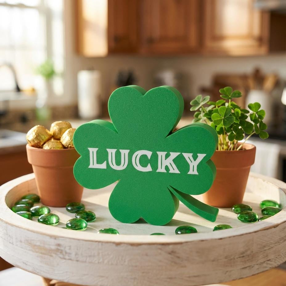 Lucky clover sign on kitchen counter – St. Patrick&