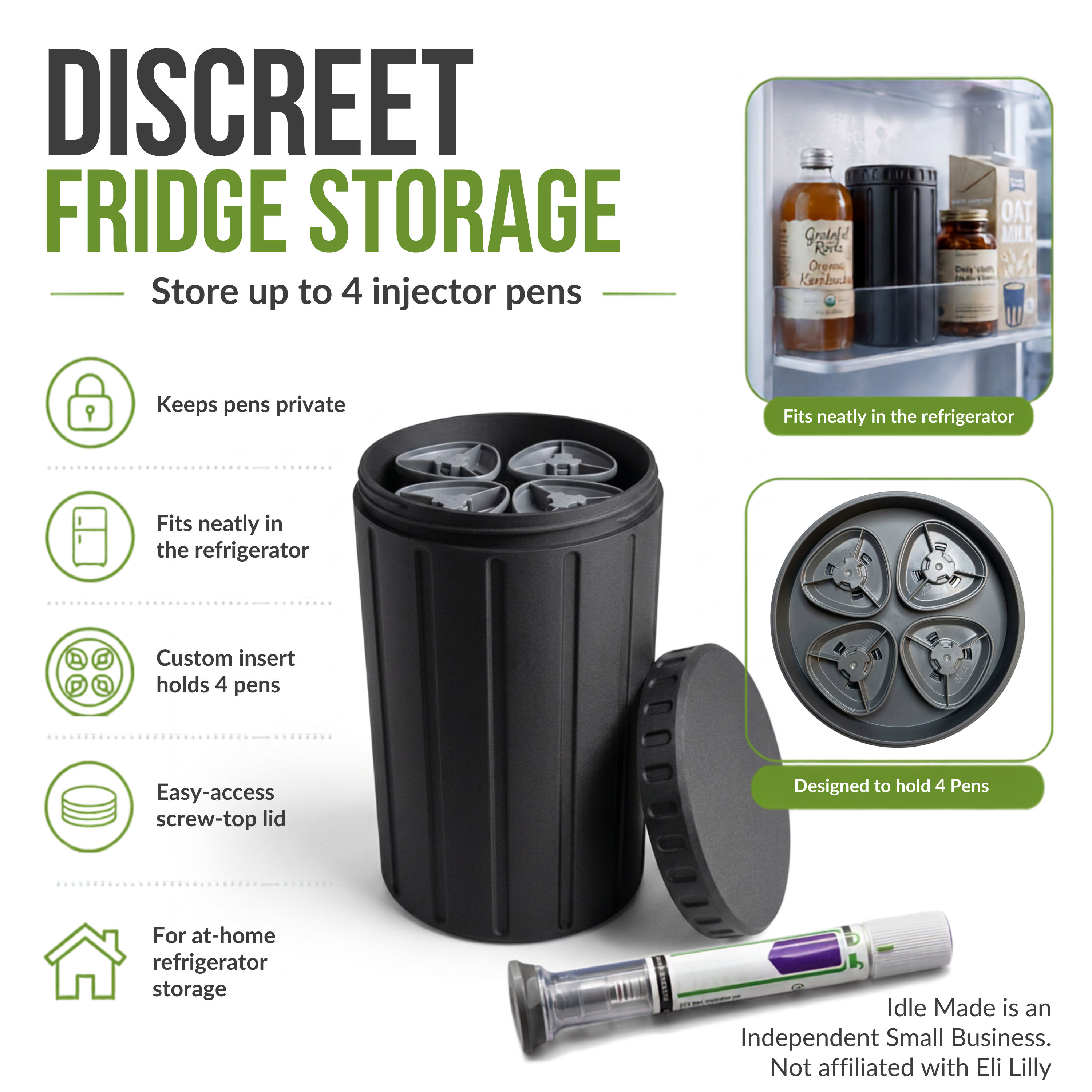 GLP1 Storage Case for Fridge, Made in USA, Fits Zepbound Mounjaro and Trulicity Pens