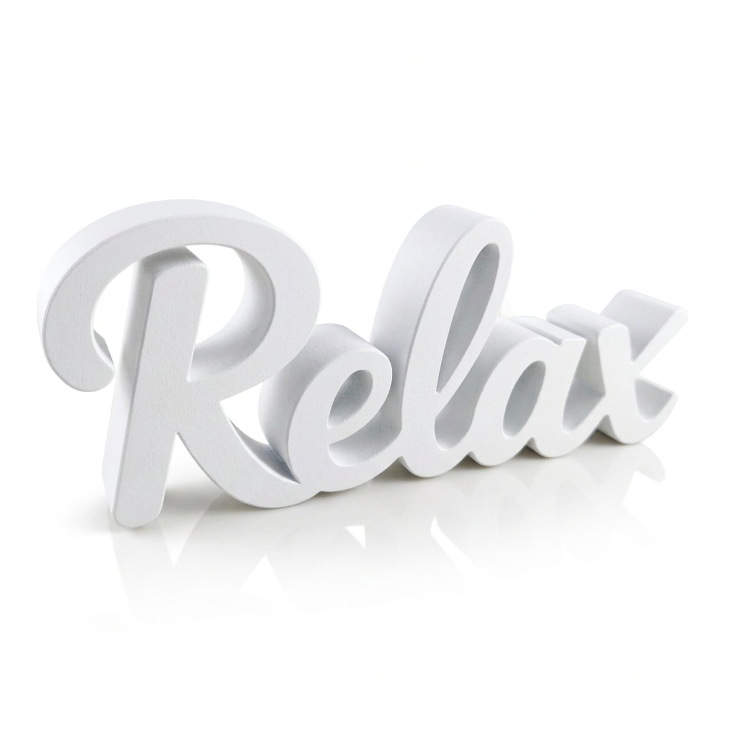 Relax bathroom sign detail – minimalist spa shelf decor, handmade in USA