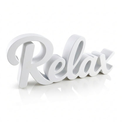 Relax bathroom sign detail – minimalist spa shelf decor, handmade in USA