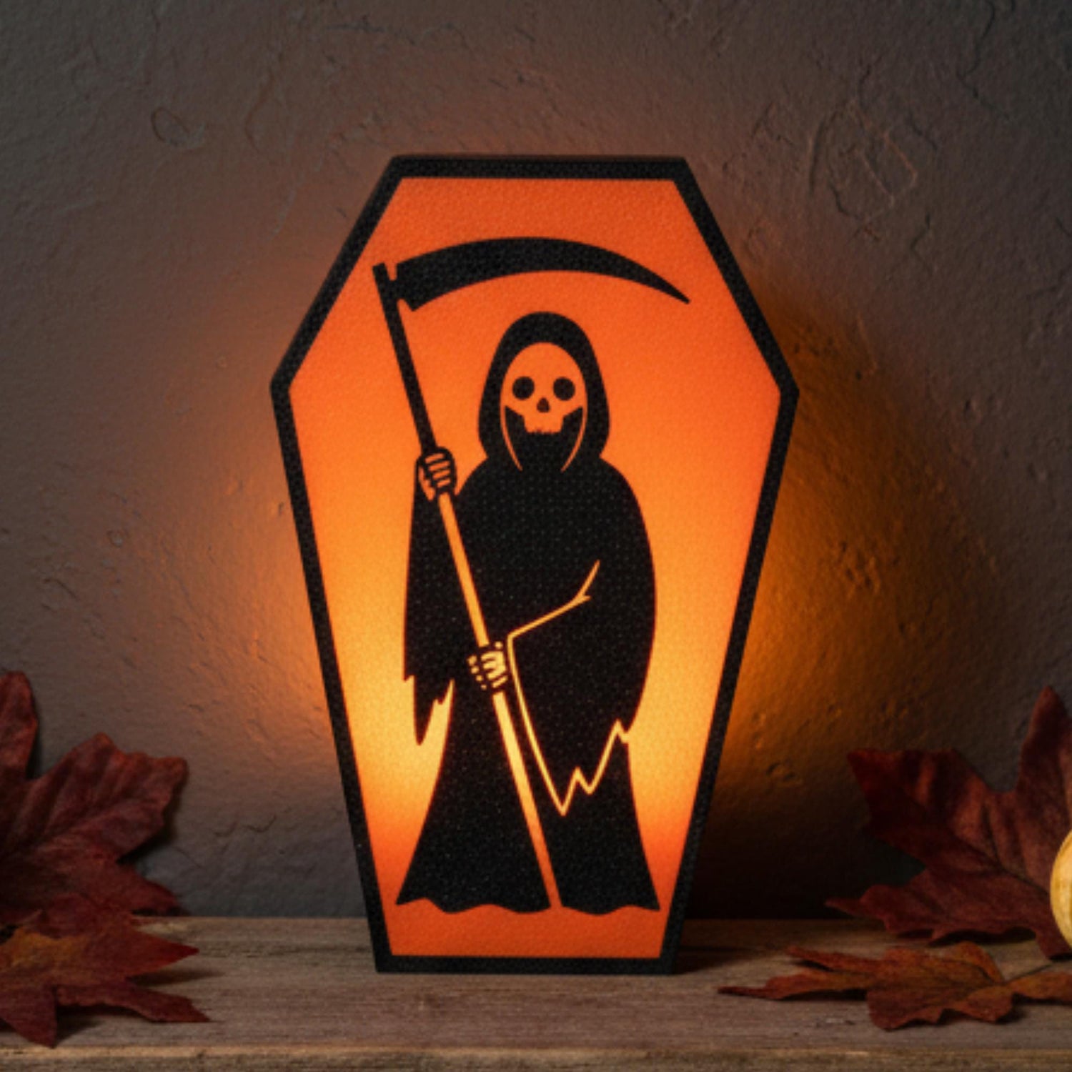 Grim Reaper gothic coffin candle holder – Halloween tiered tray decor, made in USA