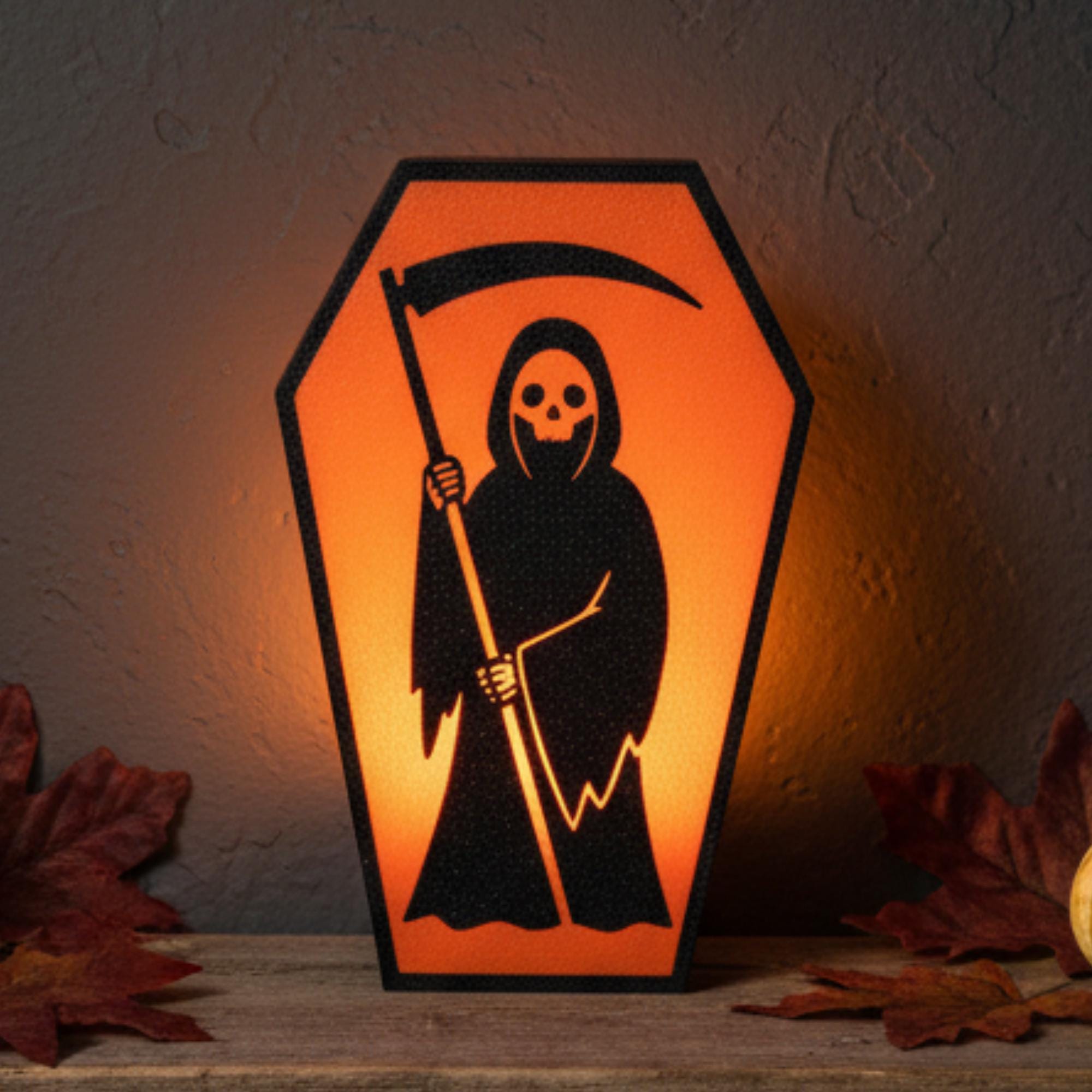 Grim Reaper gothic coffin candle holder – Halloween tiered tray decor, made in USA