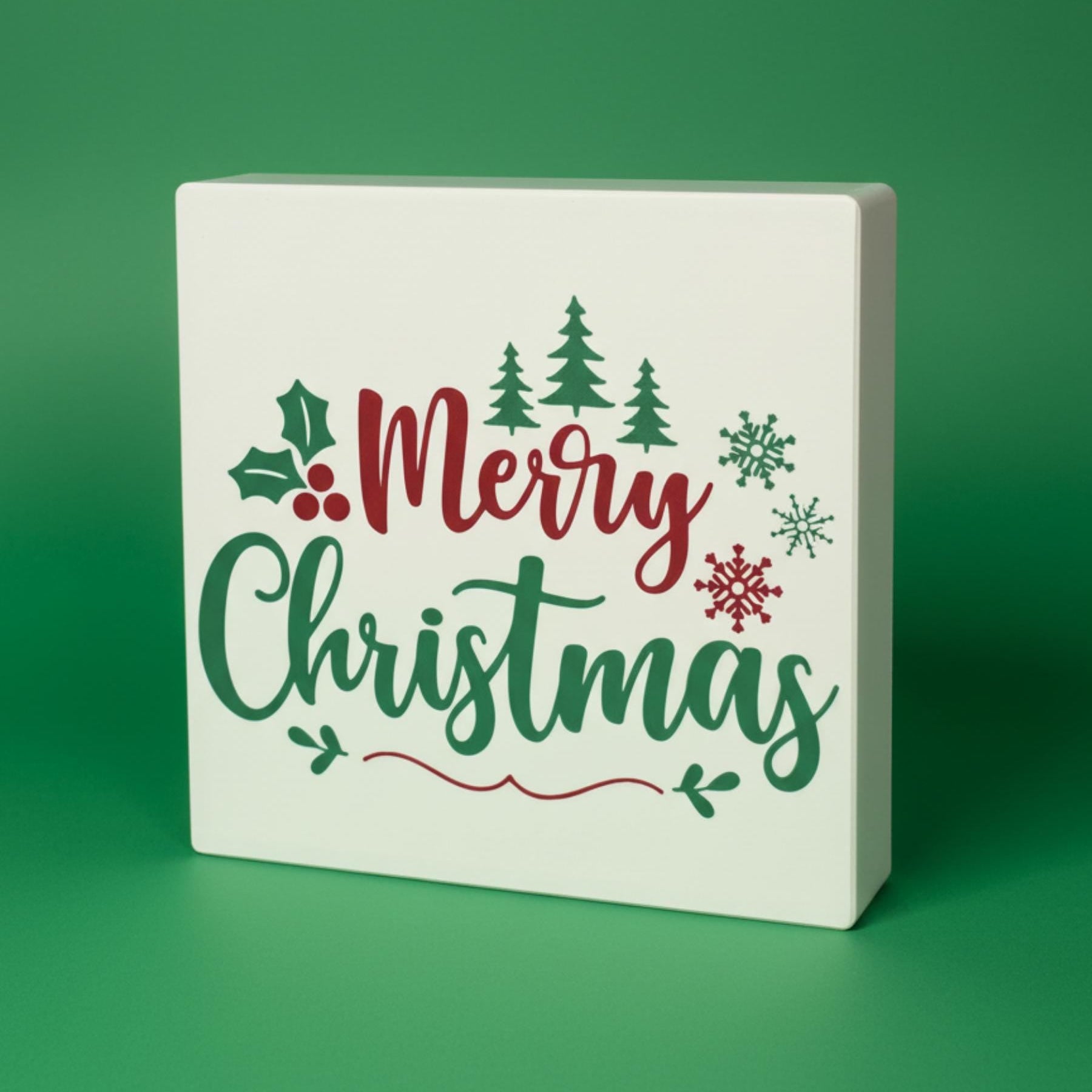 Merry Christmas sign on green background – elegant holiday tiered tray decor, made in USA