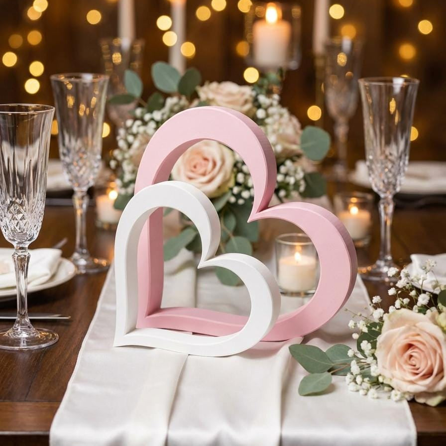 Heart shelf sitter set styled with flowers – Valentine&