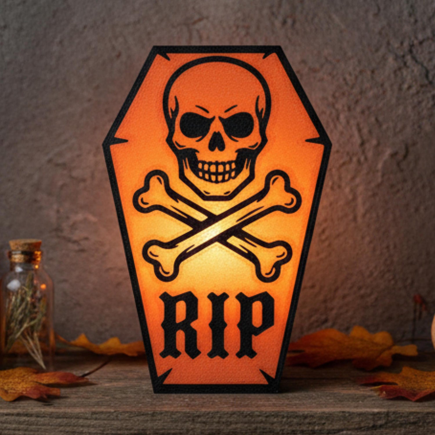 Skull and crossbones gothic coffin tea light holder – spooky Halloween decor, made in USA
