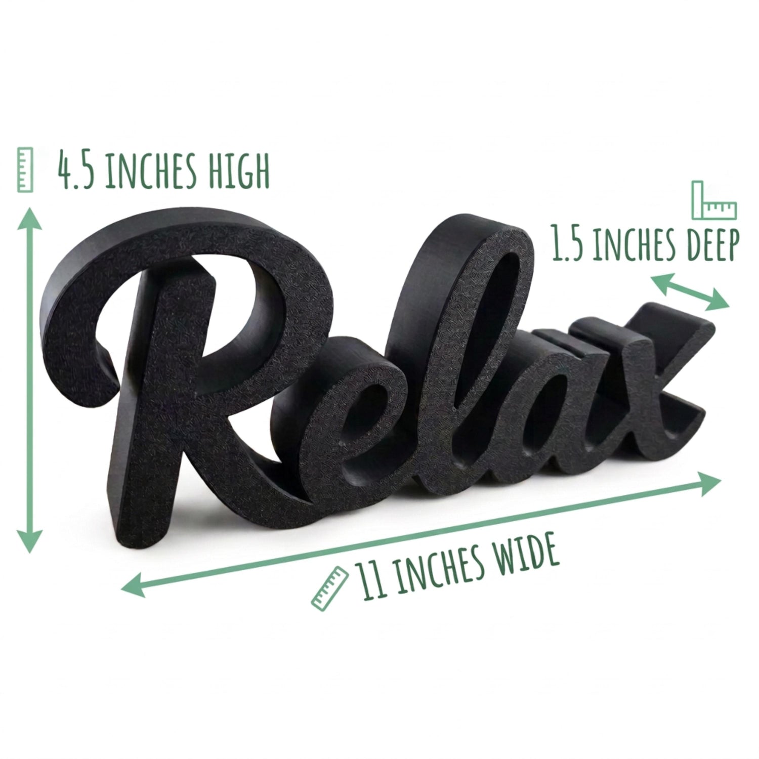 Black Relax bathroom sign with measurements – farmhouse bathroom shelf decor, made in USA