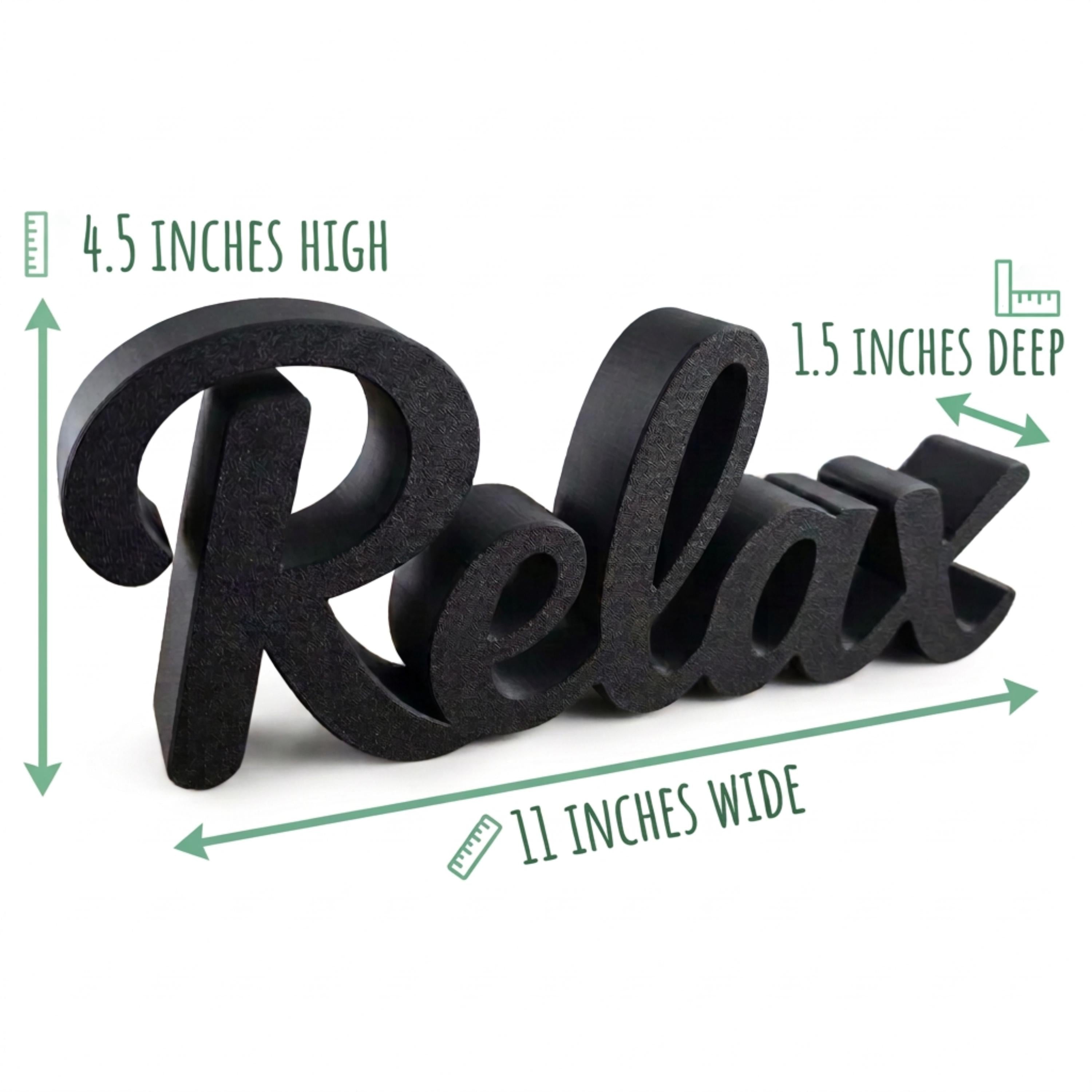 Black Relax bathroom sign with measurements – farmhouse bathroom shelf decor, made in USA