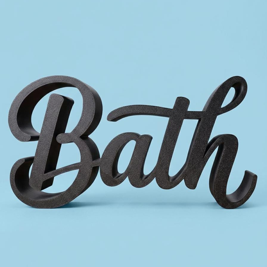 Bath sign in light blue – minimalist farmhouse bathroom shelf decor, made in USA
