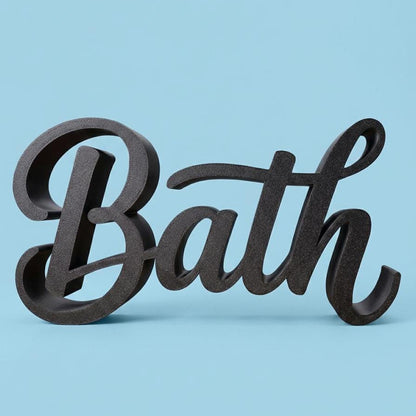 Bath sign in light blue – minimalist farmhouse bathroom shelf decor, made in USA