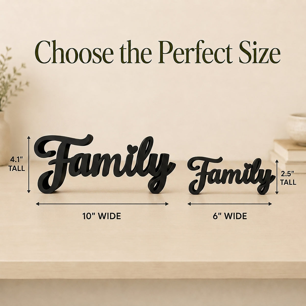 Family Sign, Made in USA, Freestanding Word Sign for Shelf, Mantle, or Tiered Tray, Farmhouse Home Decor, Black or White, Large or Small
