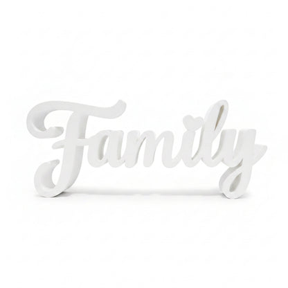 Family Sign, Made in USA, Freestanding Word Sign for Shelf, Mantle, or Tiered Tray, Farmhouse Home Decor, Black or White, Large or Small