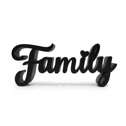 Family Sign, Made in USA, Freestanding Word Sign for Shelf, Mantle, or Tiered Tray, Farmhouse Home Decor, Black or White, Large or Small