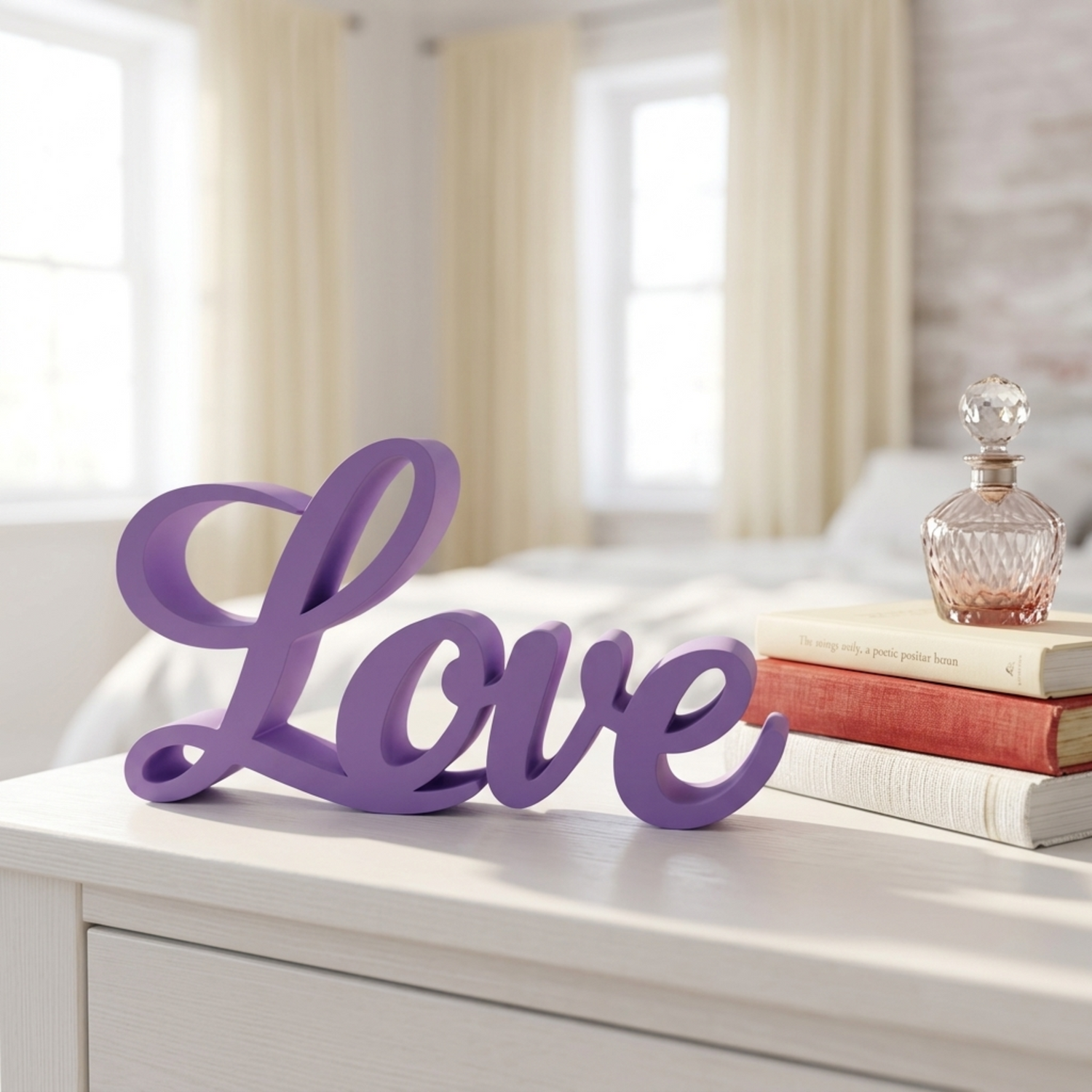 Love Sign, Made in USA, Freestanding Love Wall Art for Shelf, Mantle, Tiered Tray, Word Decor for Bedroom, Nursery, Wedding, Black White Purple Pink Red