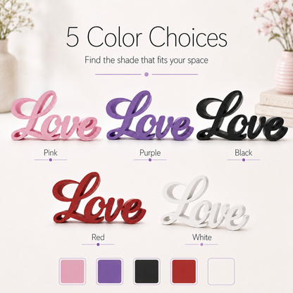 Love Sign, Made in USA, Freestanding Love Wall Art for Shelf, Mantle, Tiered Tray, Word Decor for Bedroom, Nursery, Wedding, Black White Purple Pink Red