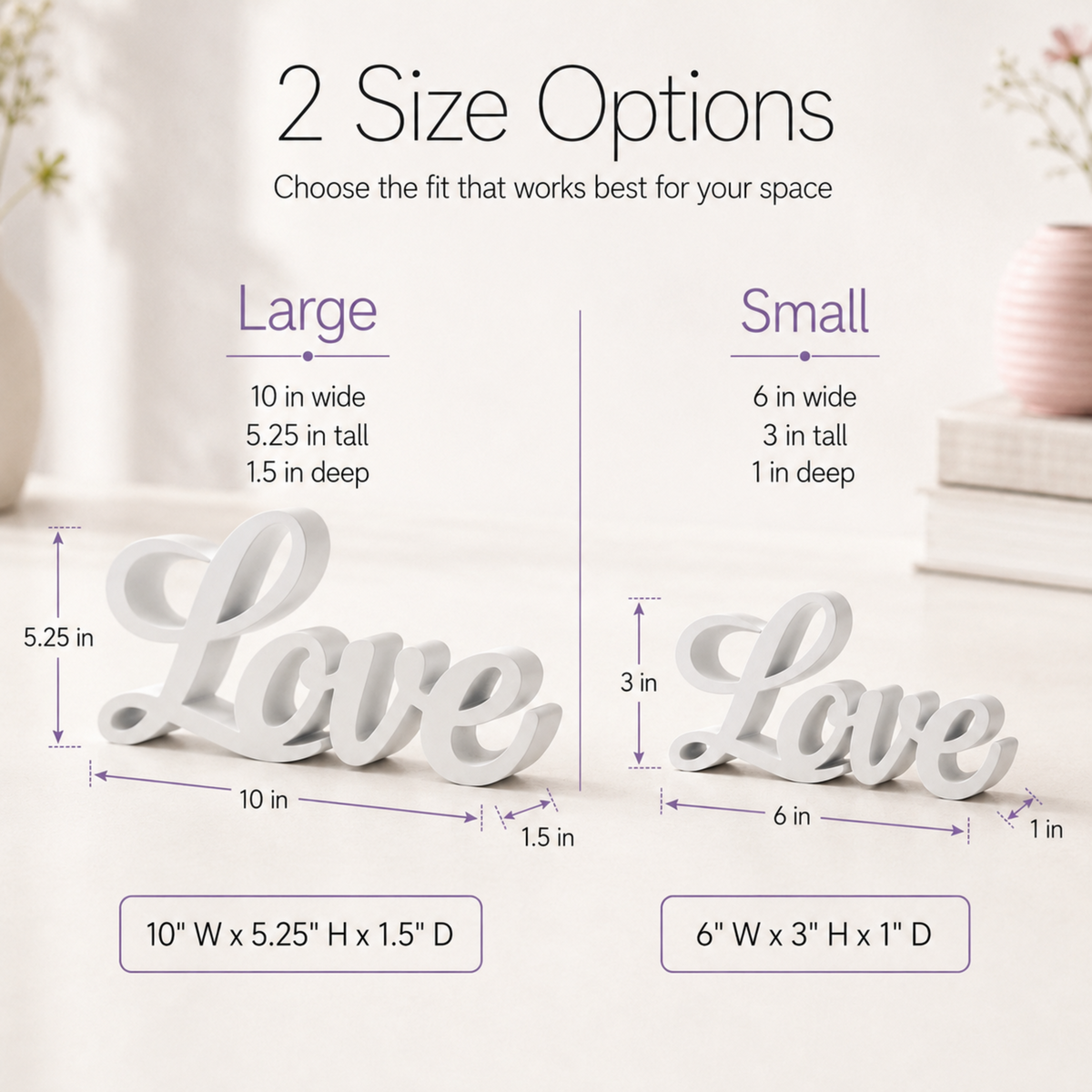Love Sign, Made in USA, Freestanding Love Wall Art for Shelf, Mantle, Tiered Tray, Word Decor for Bedroom, Nursery, Wedding, Black White Purple Pink Red