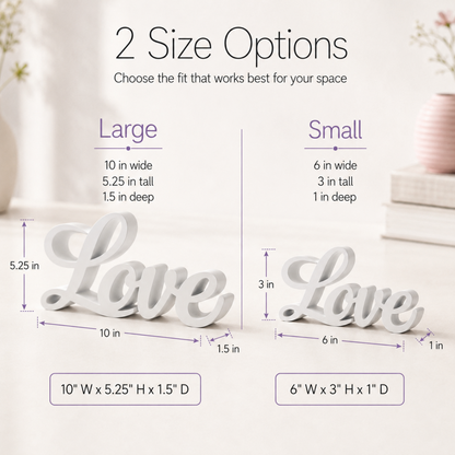 Love Sign, Made in USA, Freestanding Love Wall Art for Shelf, Mantle, Tiered Tray, Word Decor for Bedroom, Nursery, Wedding, Black White Purple Pink Red